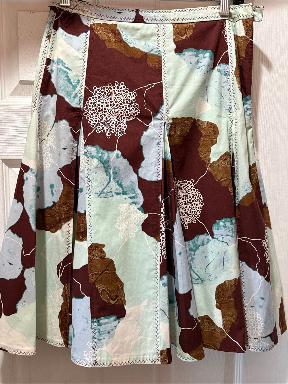 Womens Anthropologie Odille Mint & Brown Patterned A-Line Skirt Size 2